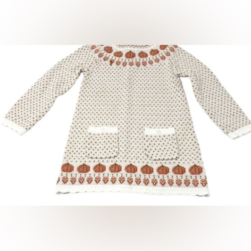 Max Studio Cream and Rust Pumpkin Motif Knit Dress